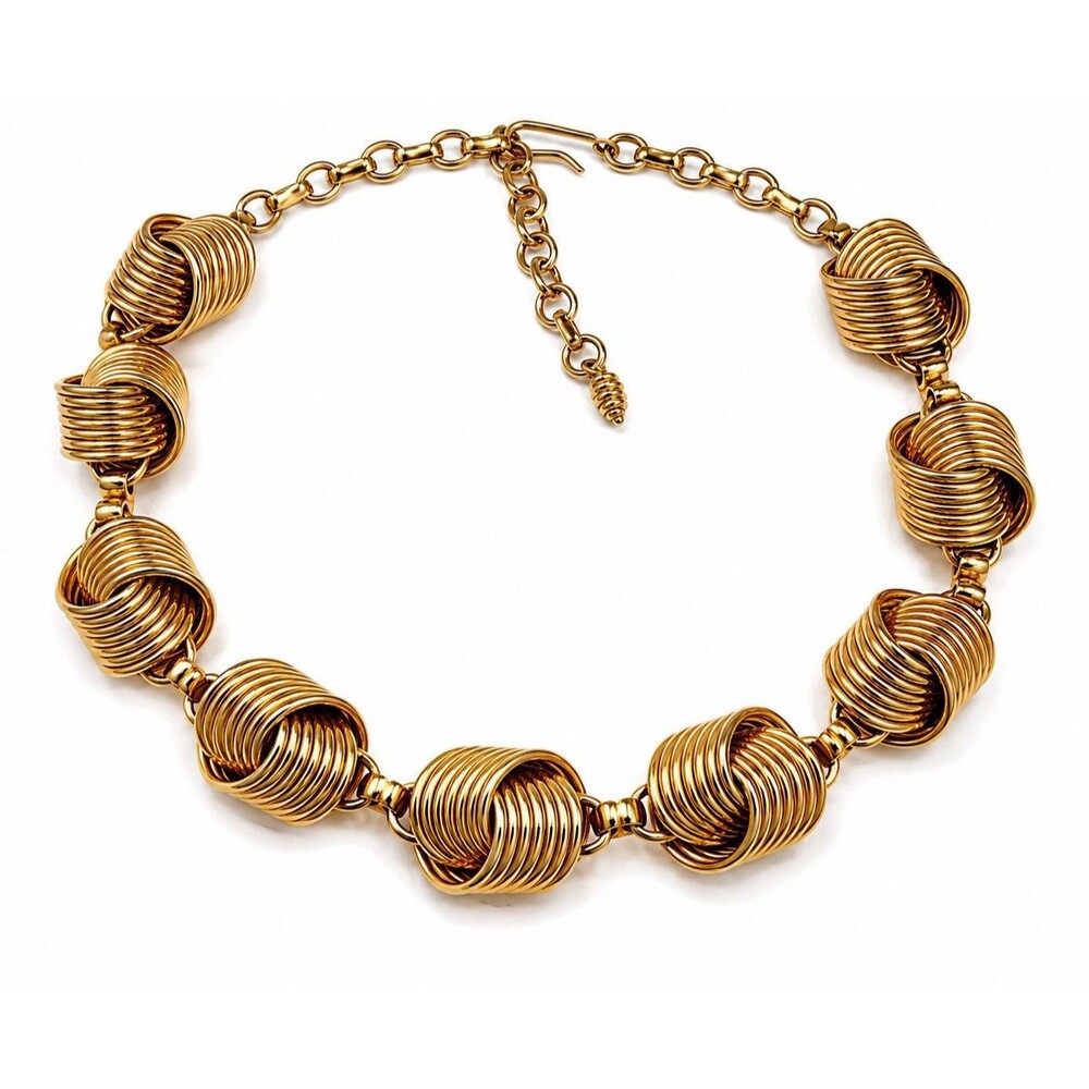 Vintage 1970s Gold Tone Spiral Link Necklace Modernist Brutalist Choker 17"